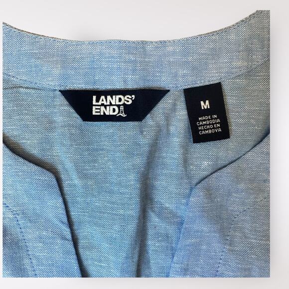 Lands End Bright Blue V-Neck‎ Linen Tunic Top Size M - Picture 2 of 8